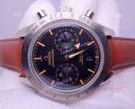 Copy Omega Speedmaster Swiss 9300 Watch / SS Black Dial Leather Strap